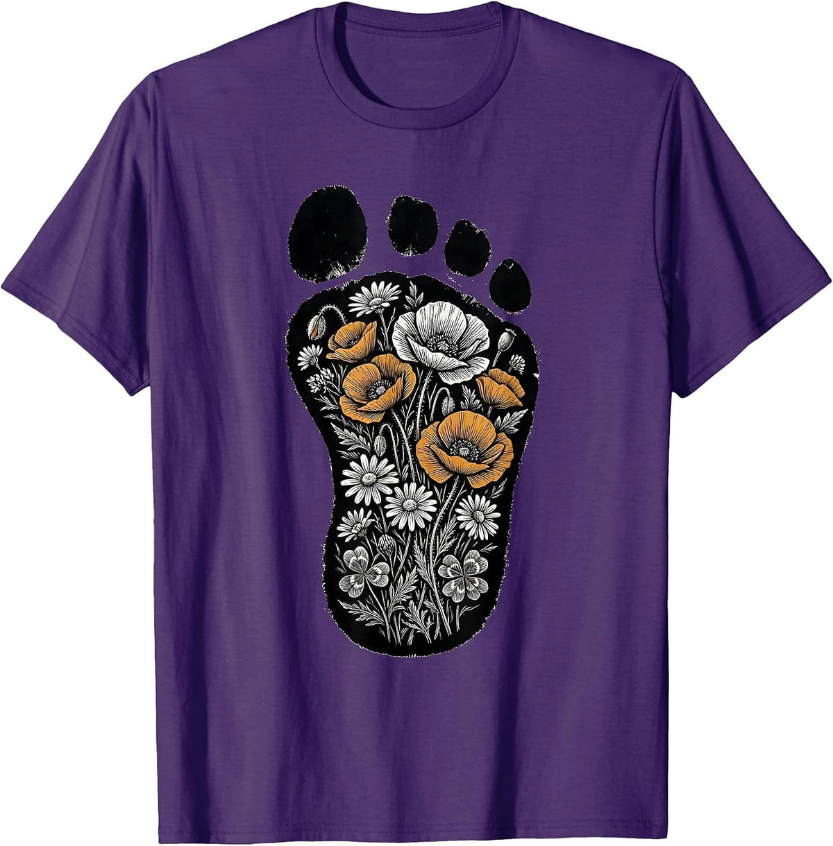 Horse Hoofprint Wildflower Blooms Nature Art T-Shirt - Purple