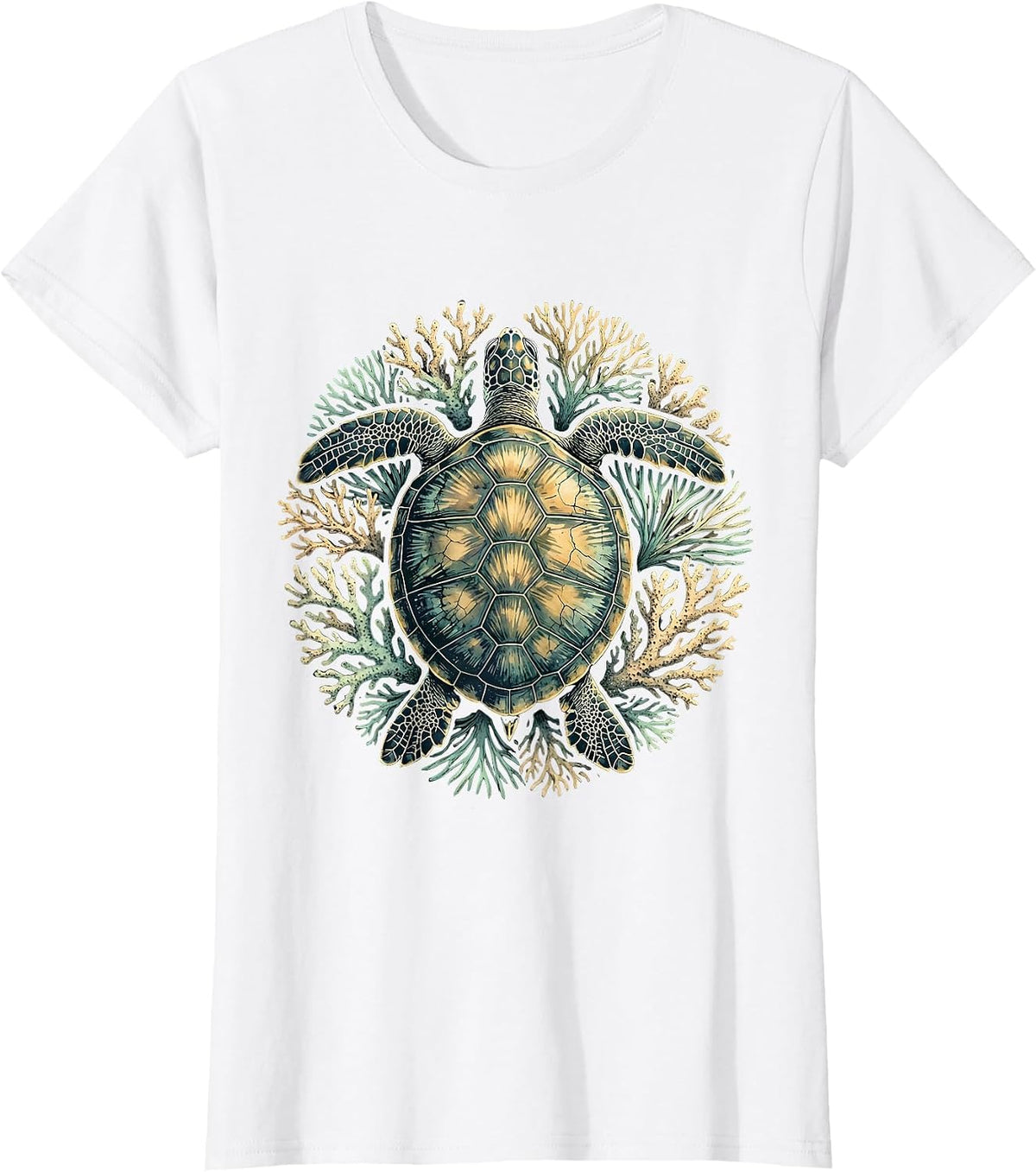 Puerto Rico Sea Turtle Coral Reef Illustration T-Shirt - White