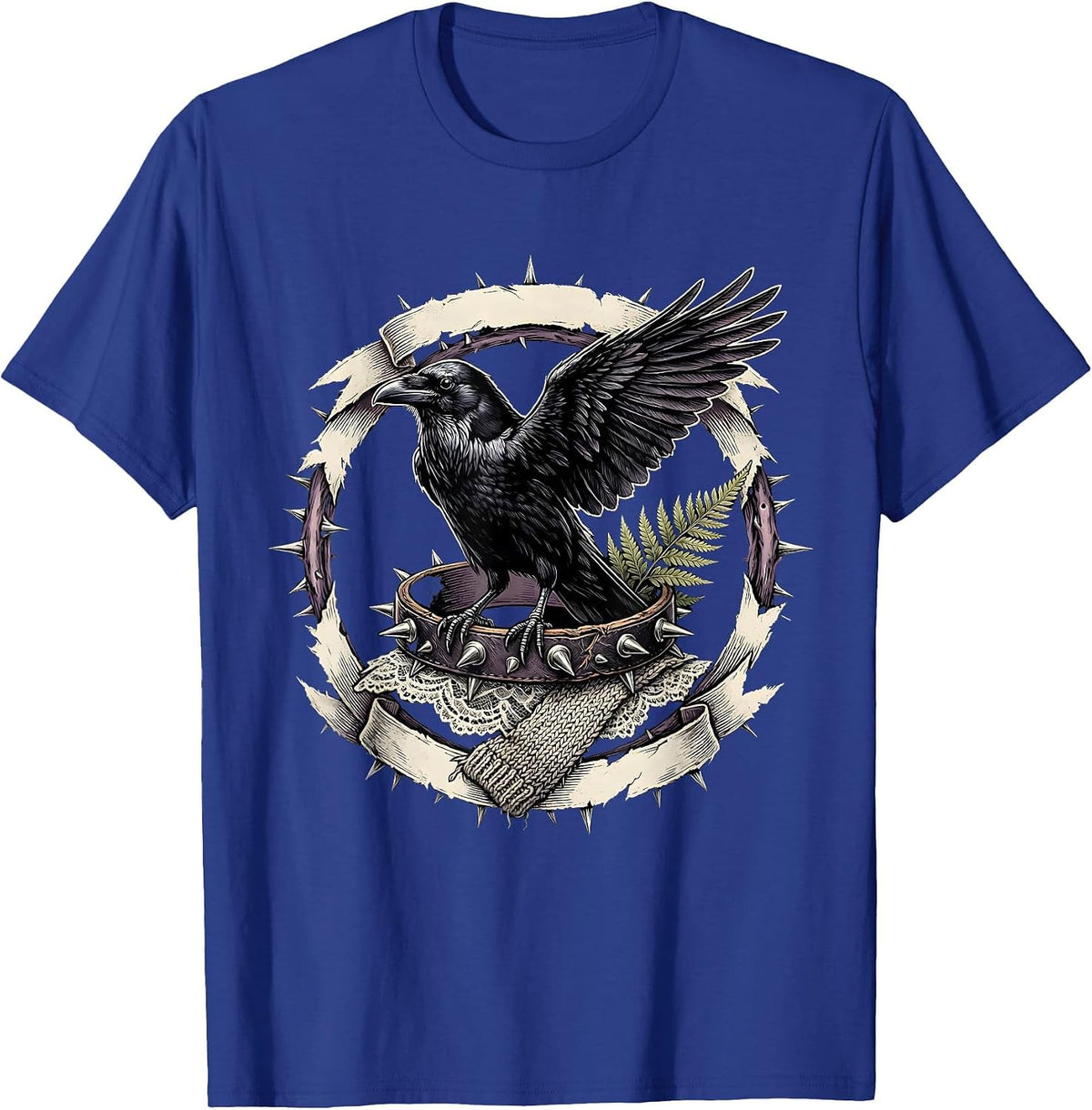 Men's Raven on Spiked Bracelet Punk Gothic Art T-Shirt - Royal Blue