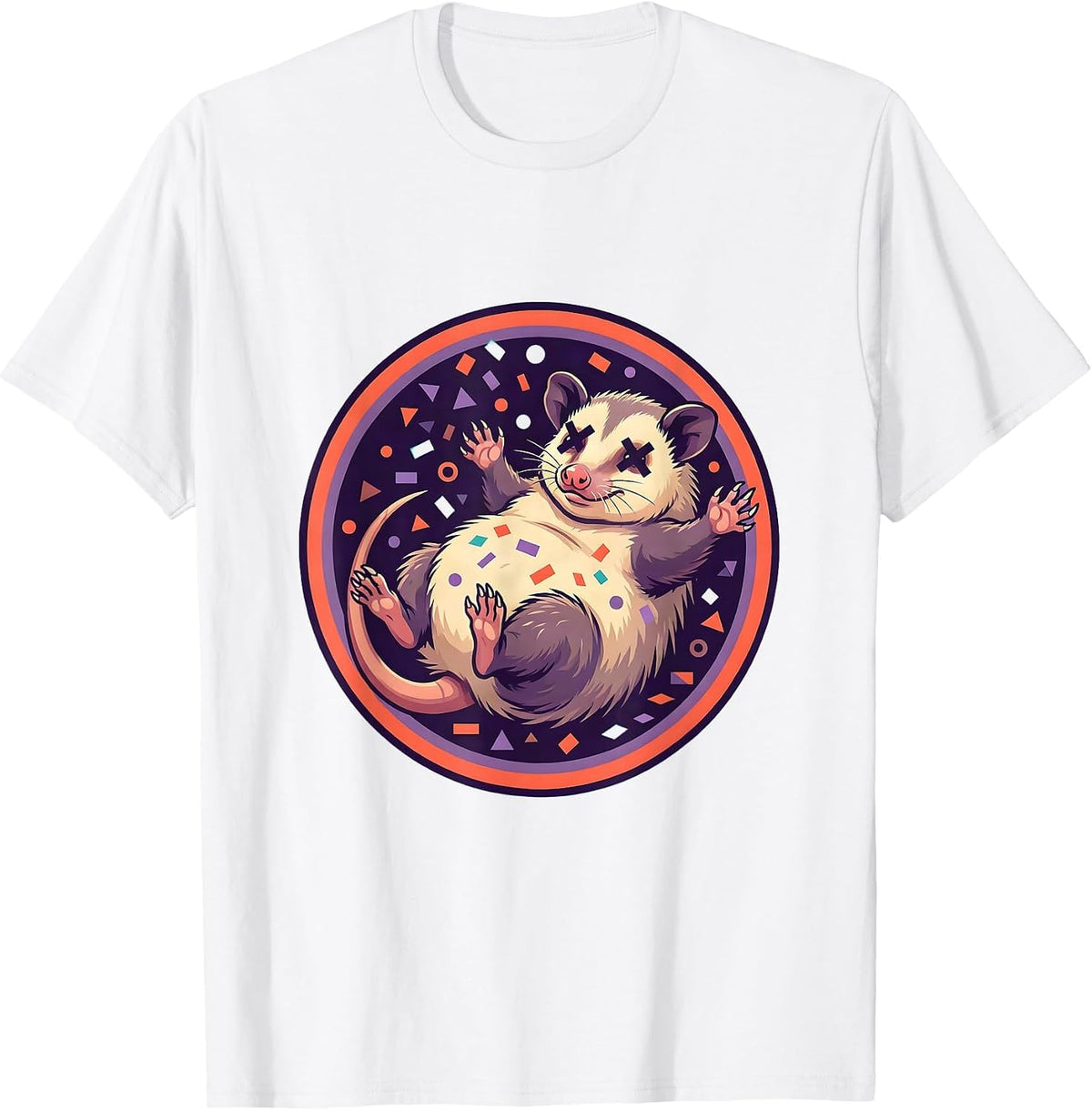 Men's Opossum Playing Dead Party Confetti Graphic T-Shirt - White