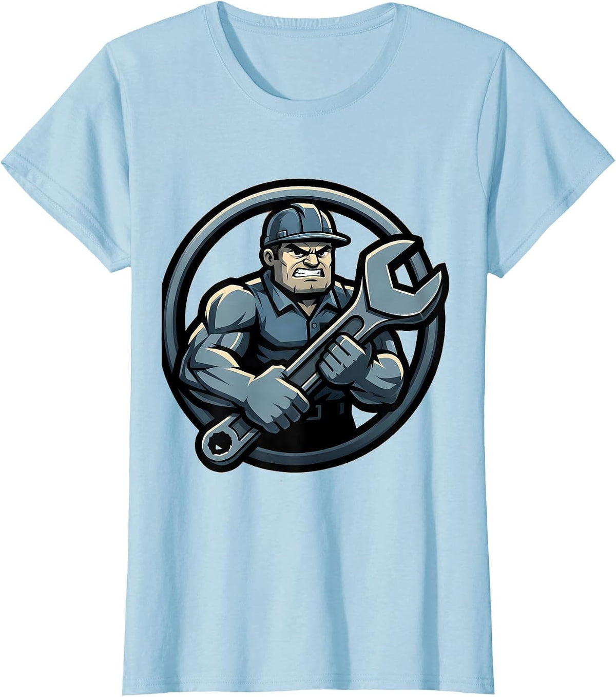 Women's Mechanic Muscle Wrench Graphic Tee T-Shirt - Baby Blue