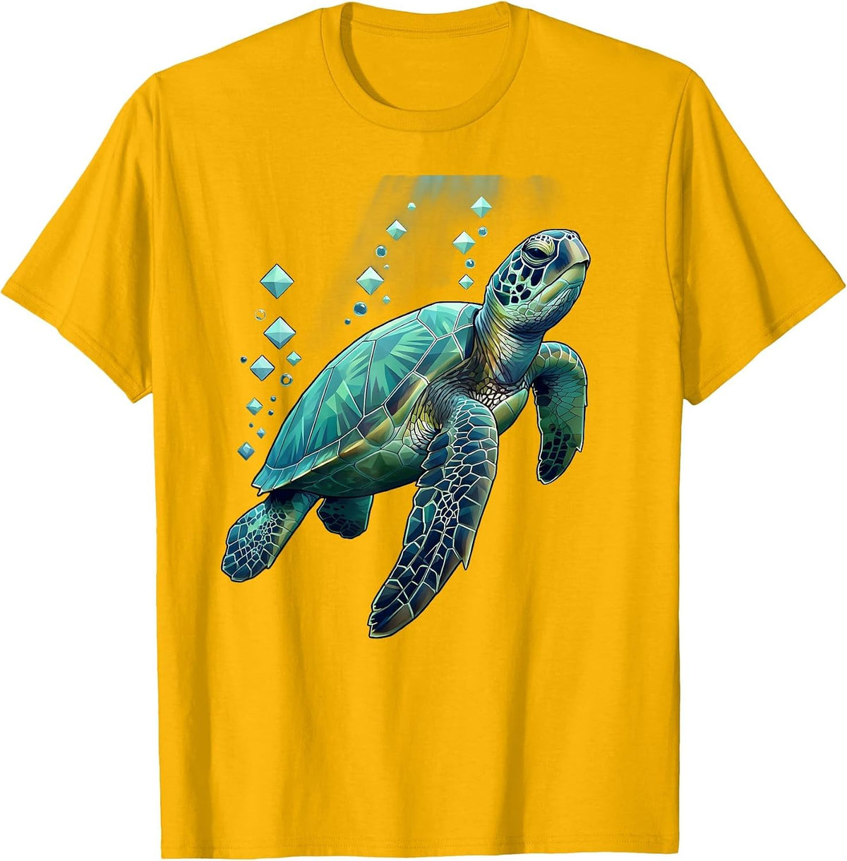 Turtle Swimming Through Bubbles and Light T-Shirt - Golden Yellow