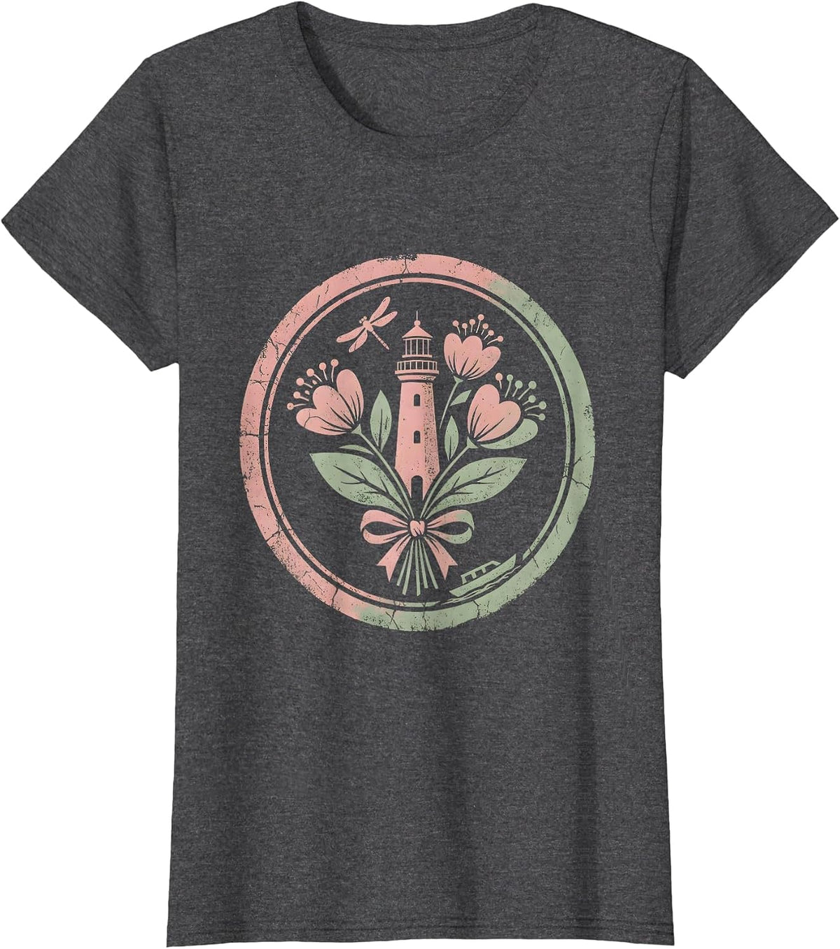 Women's Lighthouse Guiding Light Be Kind Graphic Tee T-Shirt - Dark Heather Grey