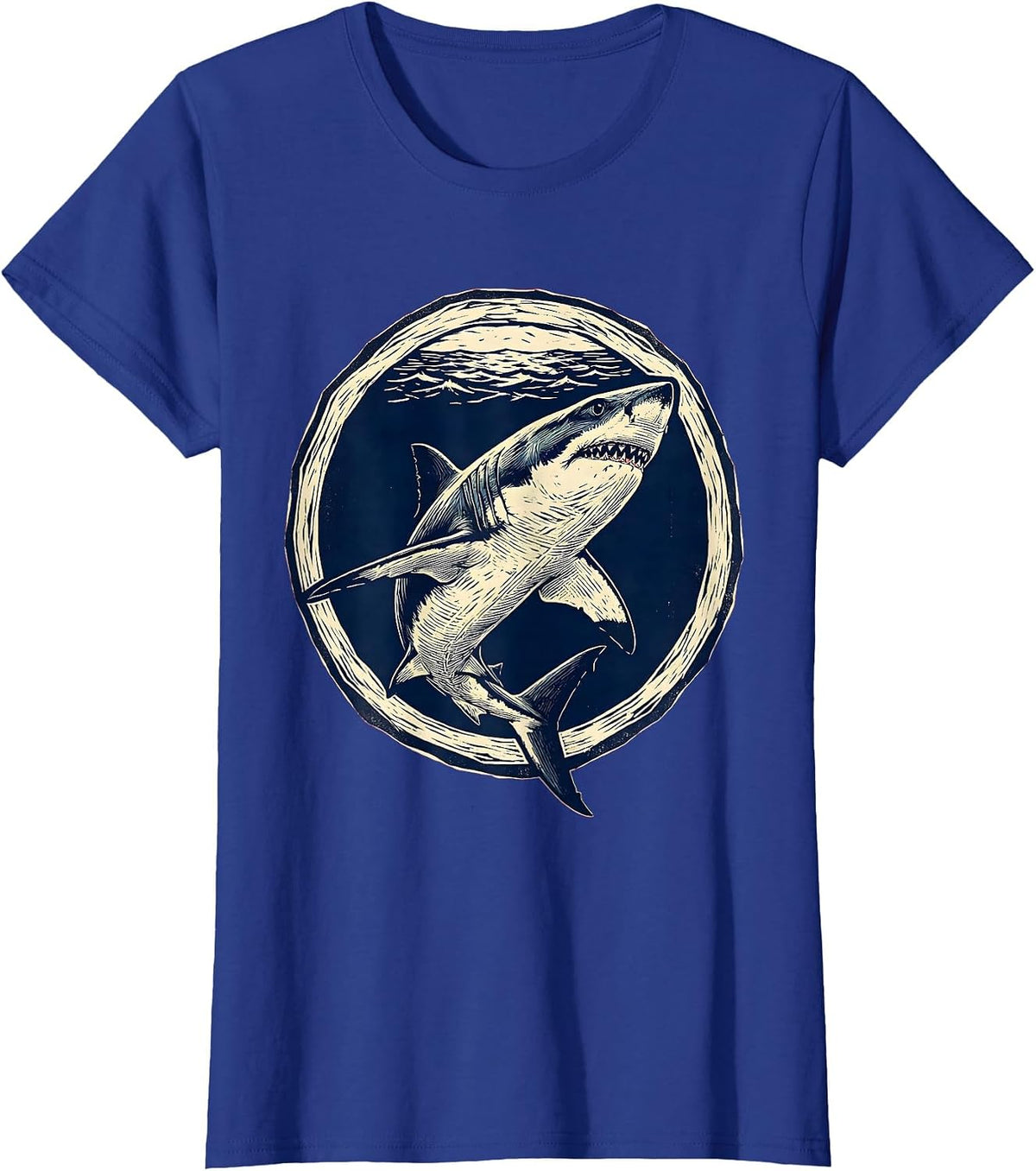 Women's Great White Shark Underwater Hawaiian Ocean Design T-Shirt - Royal Blue