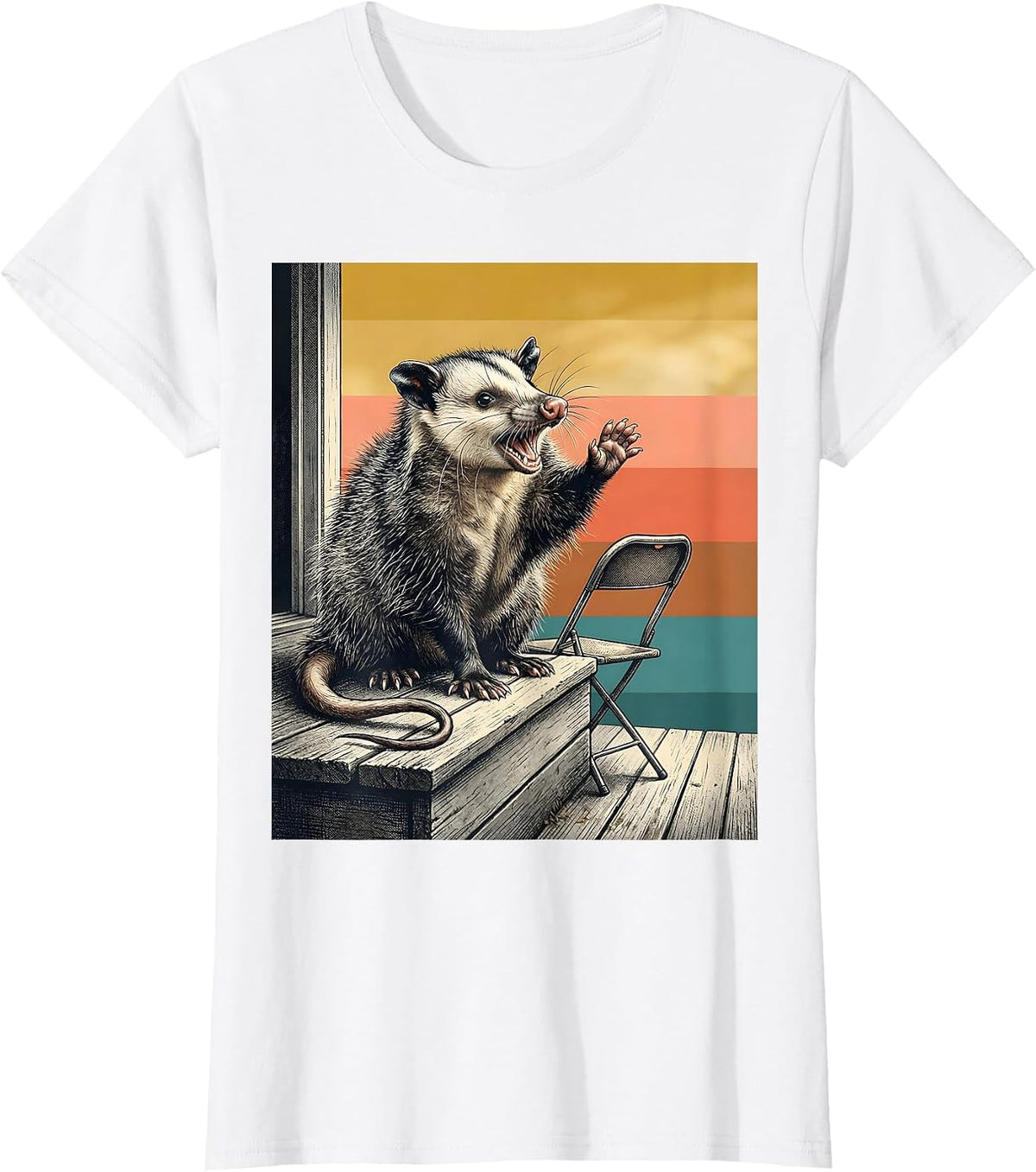 Women's Primly Seated Opossum Deadpan Humor Possum Lover T-Shirt - White