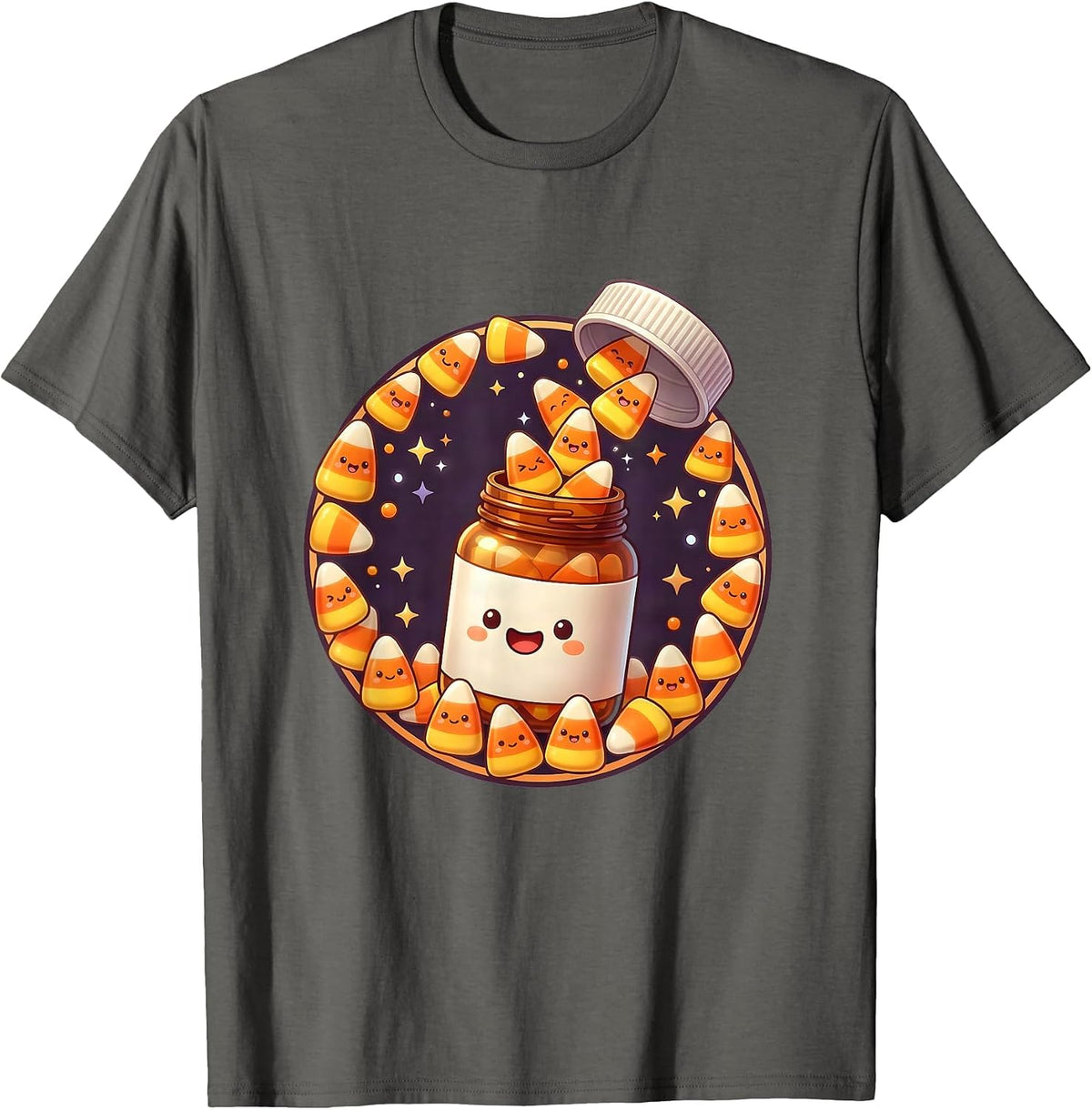 Halloween Candy Corn Prescription Bottle Design T-Shirt - Asphalt Grey