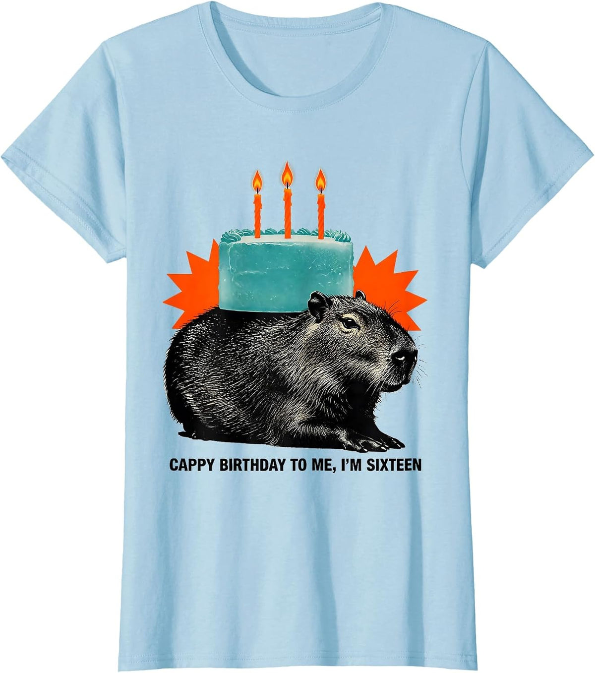 Women's Cappy Birthday To Me I'm Sixteen Cute Kawaii Capybara T-Shirt - Baby Blue