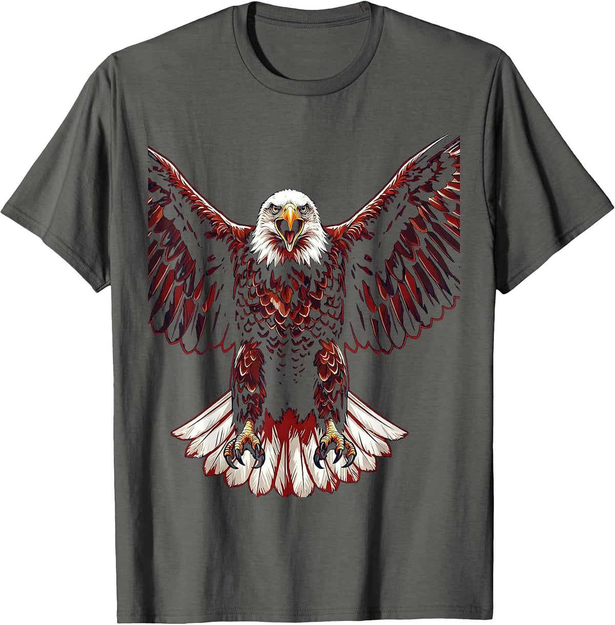 Screaming Eagle Wings Spread Wide Patriotic Design T-Shirt - Asphalt Grey