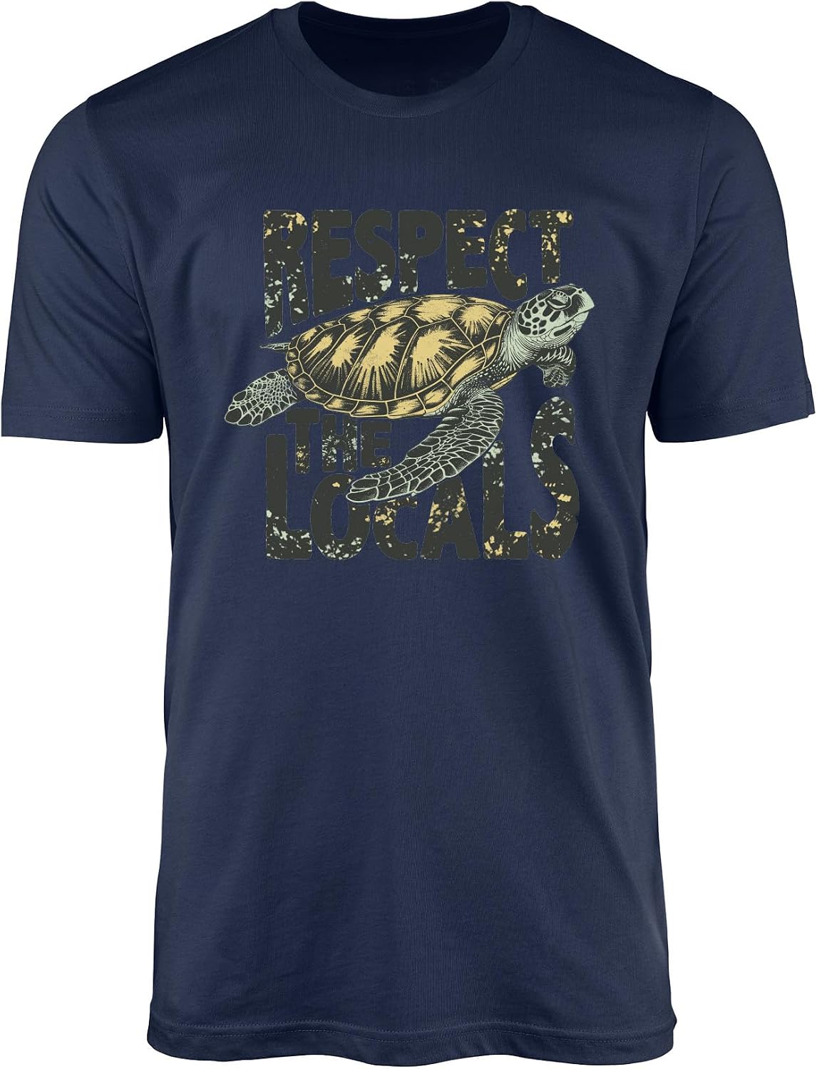 Respect The Locals T-Shirt for Men Women – Sea Turtle Graphic Tee – Ocean Wildlife Conservation Unisex Summer Shirt - Navy
