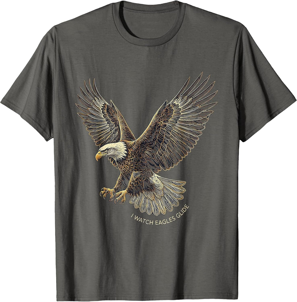 I Watch Eagles Glide Topographic Contour Eagle Wildlife Art T-Shirt - Asphalt Grey
