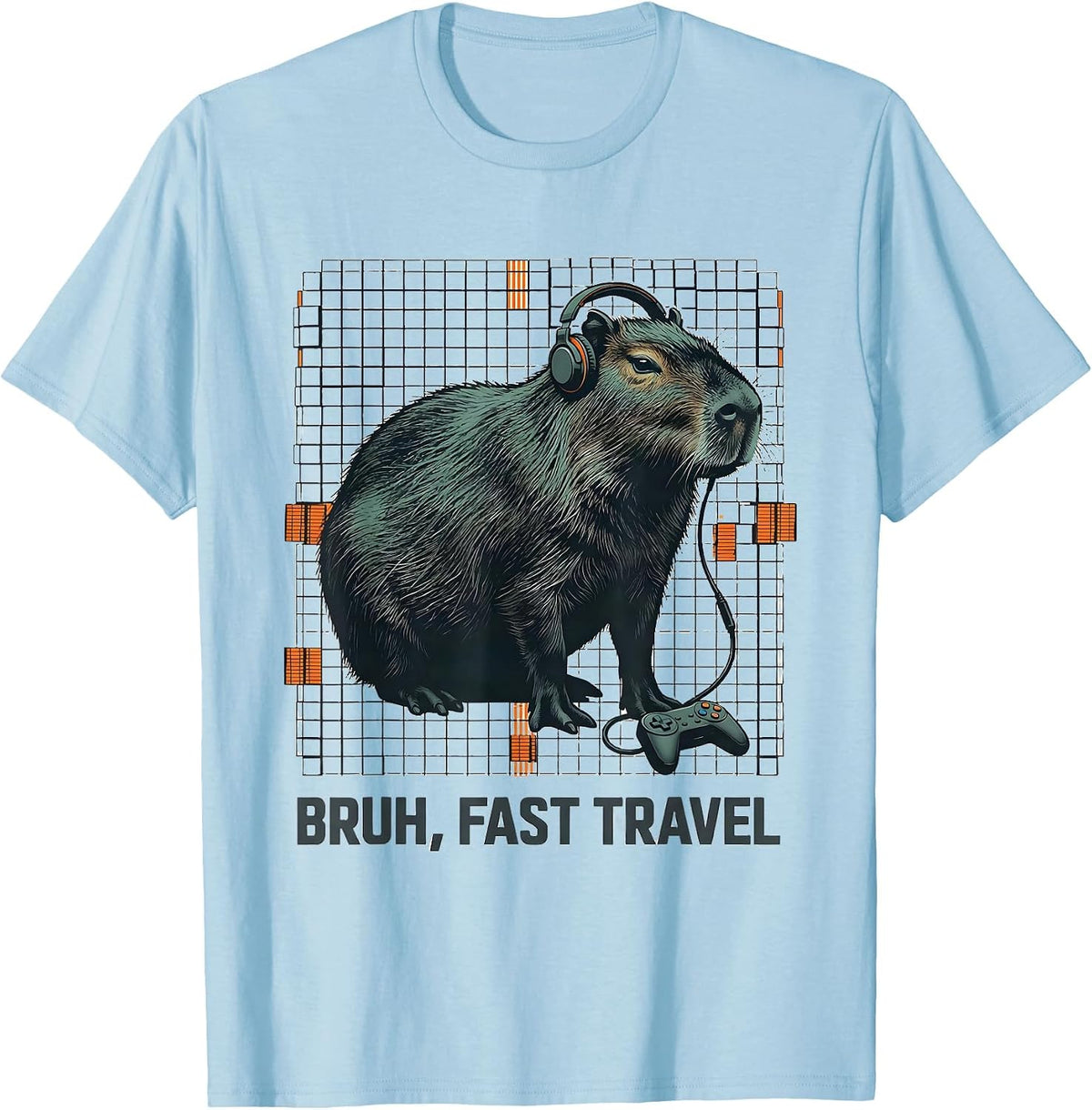 Men's Bruh, Fast Travel Editorial Conceptual Capybara Gamer Meme T-Shirt - Baby Blue