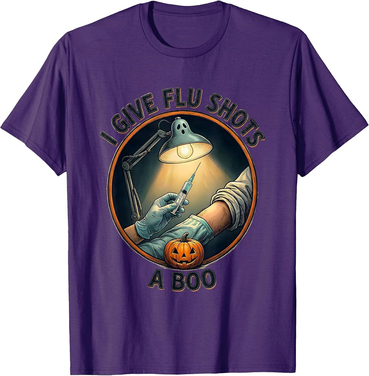I Give Flu Shots A Boo Funny Halloween Nurse Ghost Flu Shot T-Shirt - Purple