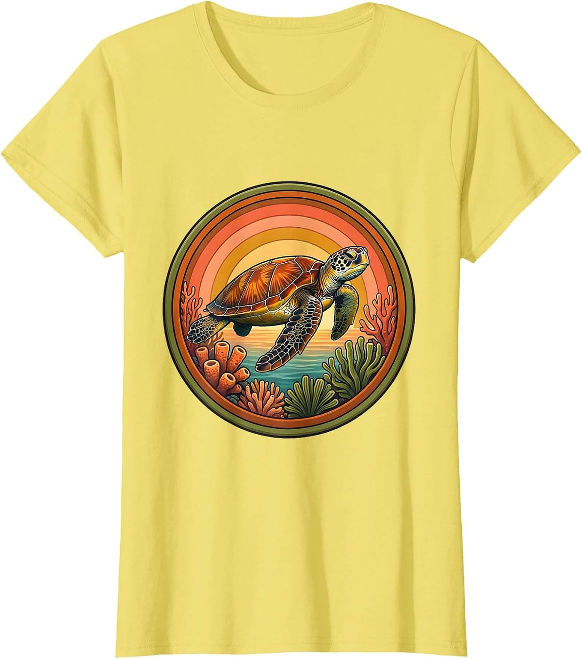 Women's Costa Rica Sea Turtle Coral Reef Graphic T-Shirt - Lemon Yellow