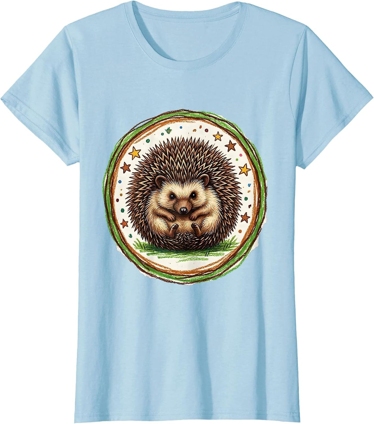 Hedgehog Curled Up Defensive Ball Illustration T-Shirt - Baby Blue