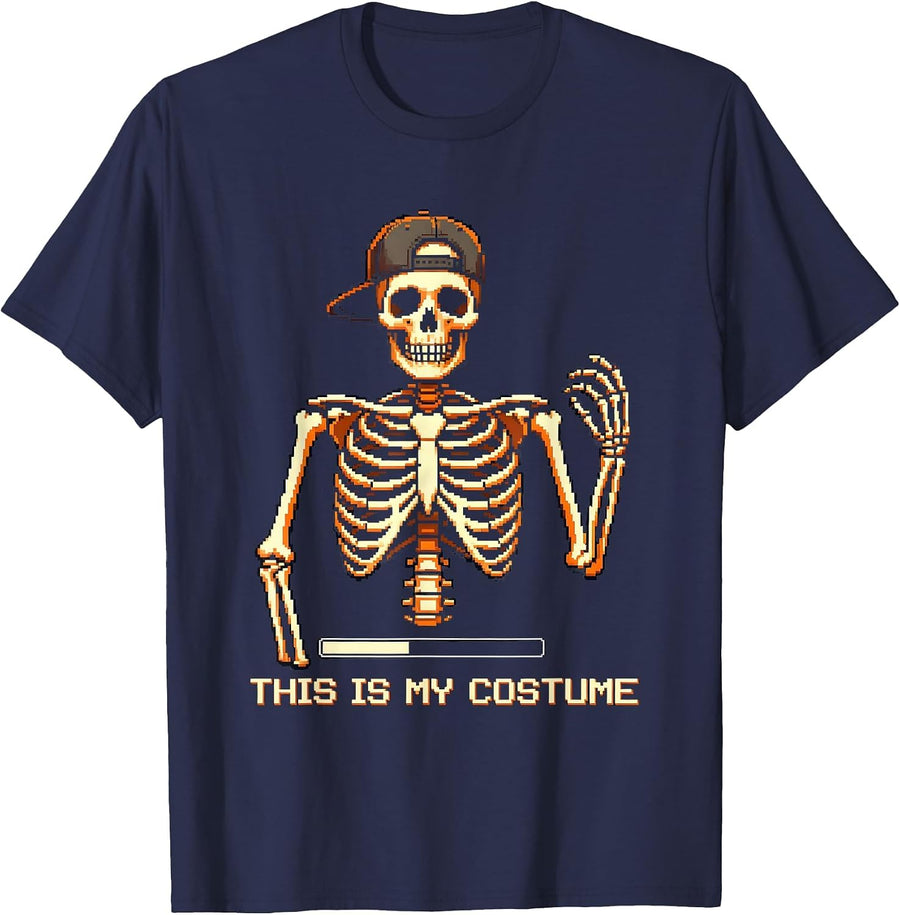 This Is My Costume Punk Rock Skeleton Bruh Halloween Humor T-Shirt - Navy Blue