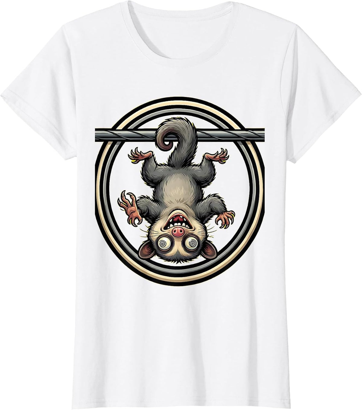 Unhinged Opossum Dangling From Power Line T-Shirt - White
