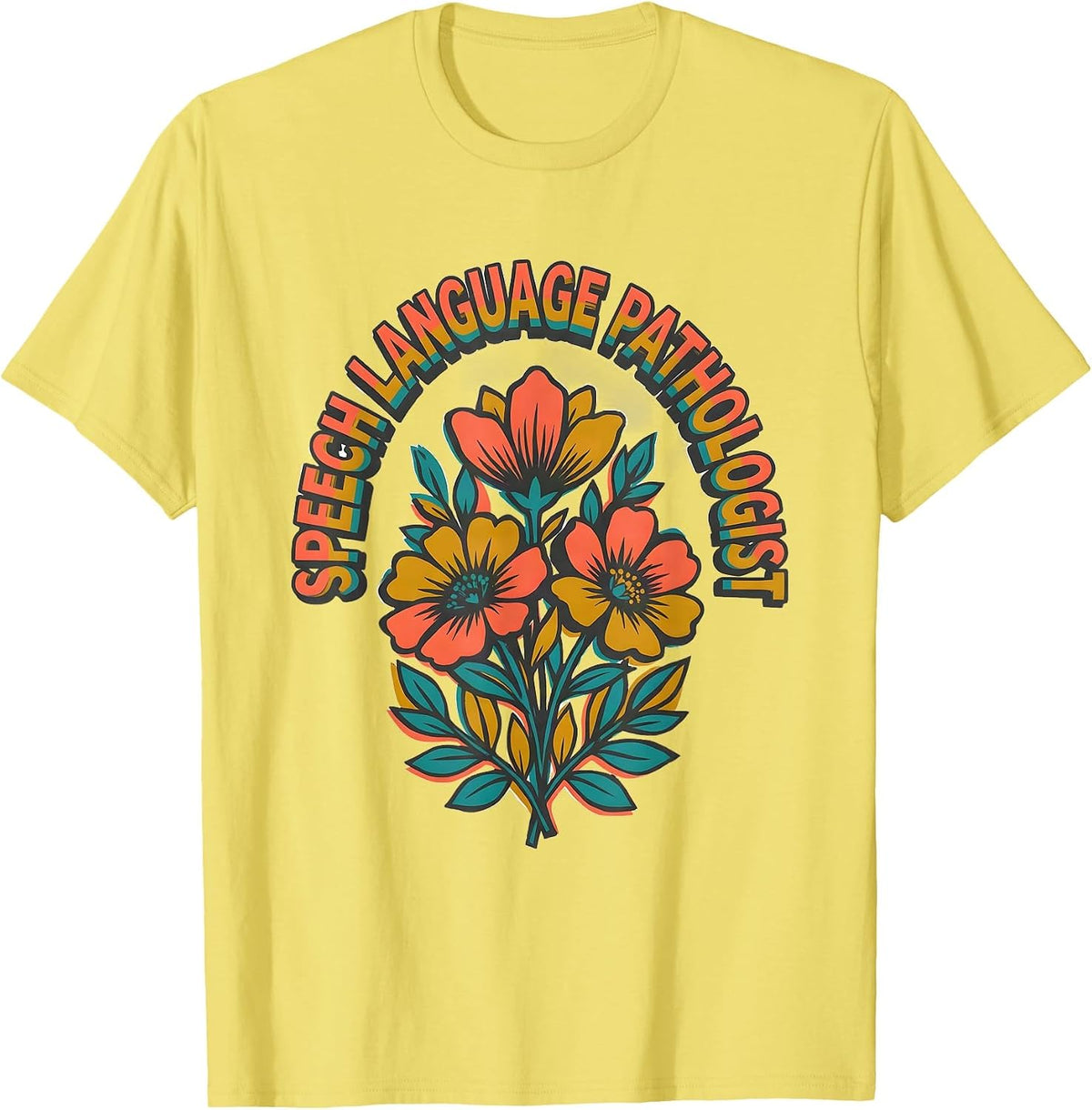 Men's Speech Language Pathologist Retro Floral SLP Therapist Gift T-Shirt - Lemon Yellow