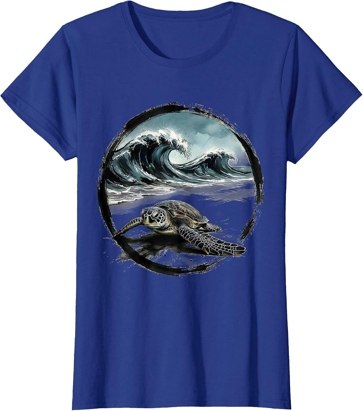 Women's Baby Turtle Racing to the Ocean Waves T-Shirt - Royal Blue