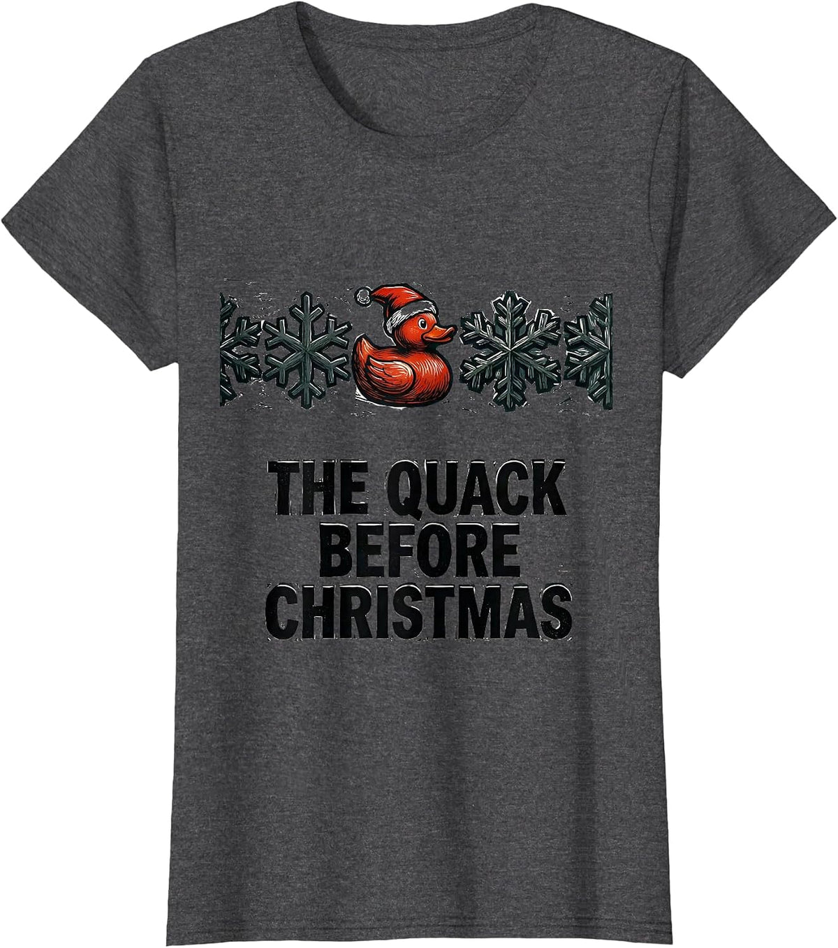 Women's The Quack Before Christmas Linocut Funny Duck Lover Pajama T-Shirt - Dark Heather Grey