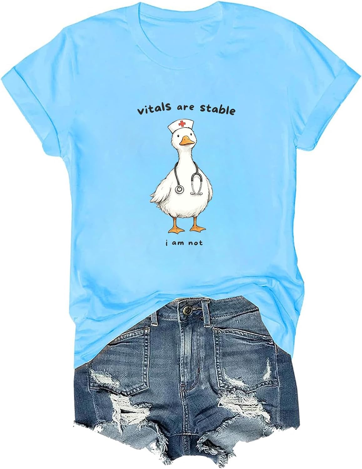 Vitals are Stable I Am Not Funny Goose Nurse RN Medical T-Shirt - Sky Blue