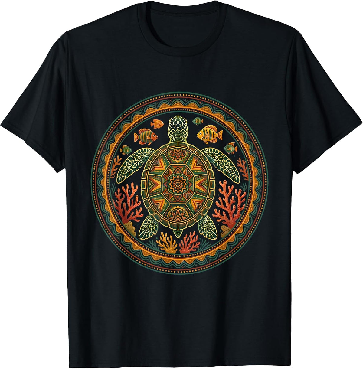 Men's Ecuador Sea Turtle Coral Reef Graphic T-Shirt - Black