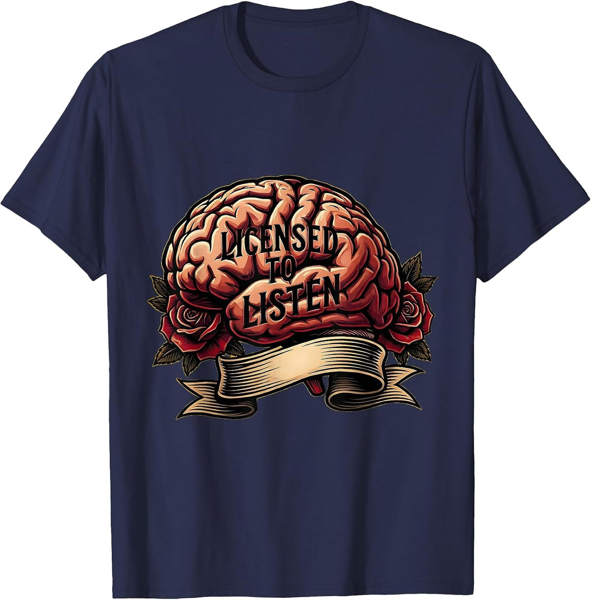 Licensed to Listen School Psychologist Design T-Shirt - Navy Blue