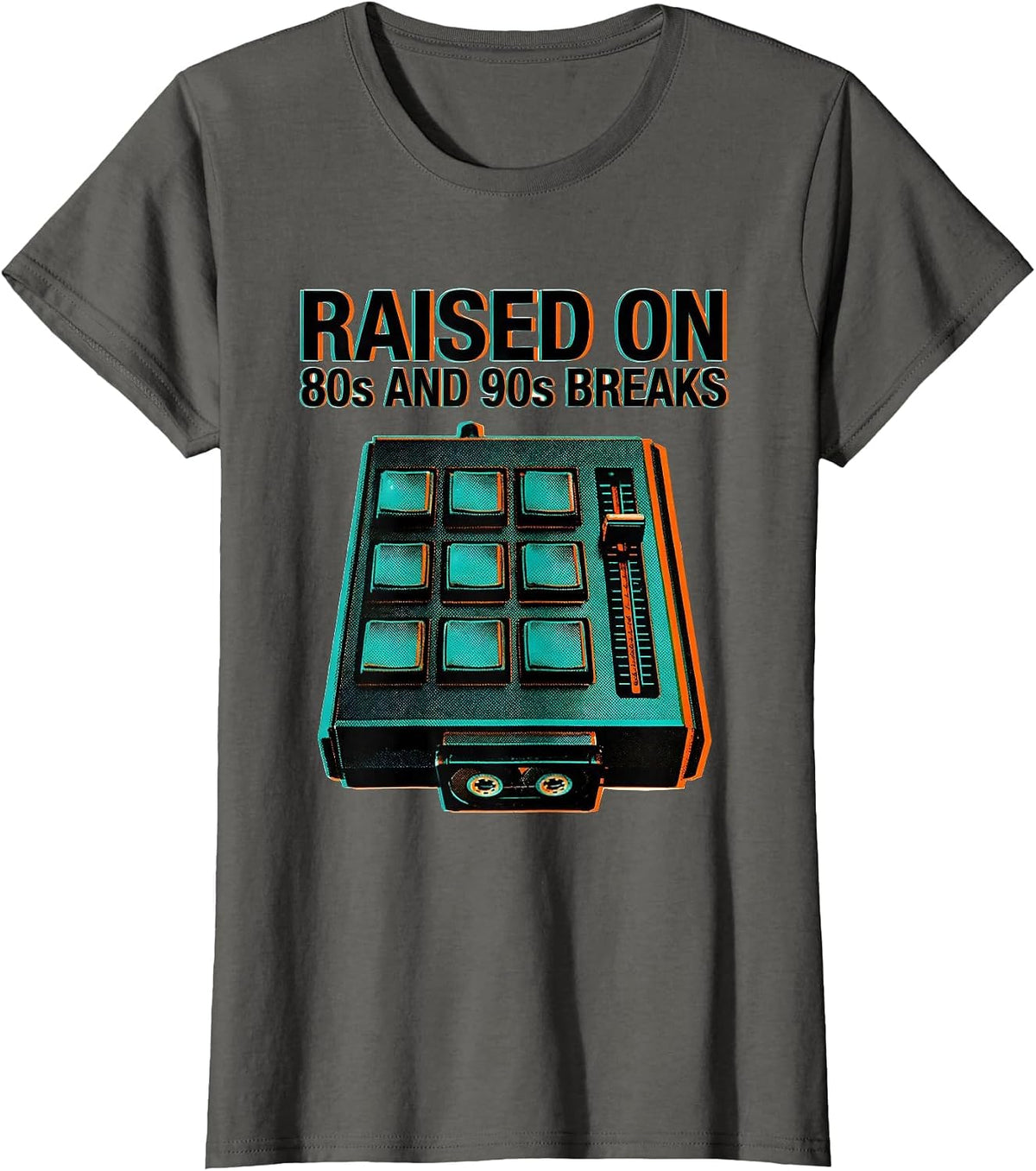 Women's Raised On 80s And 90s Breaks Vintage Hip Hop Rap Lyric T-Shirt - Asphalt Grey