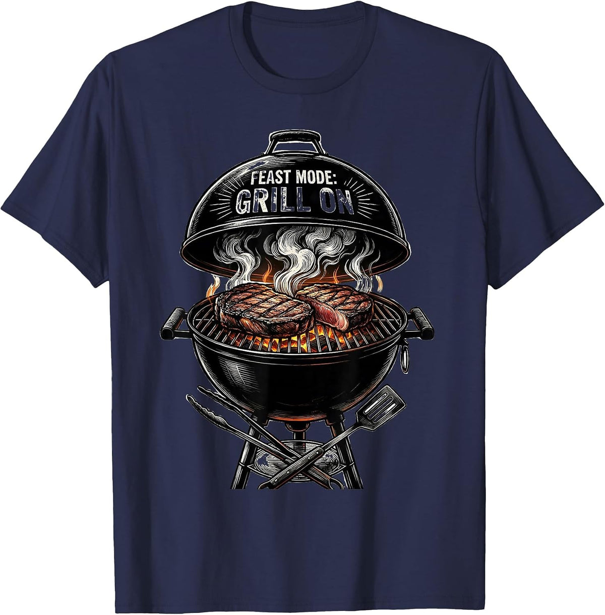 Men's Feast Mode Grill On Labor Day Grilling Design T-Shirt - Navy Blue