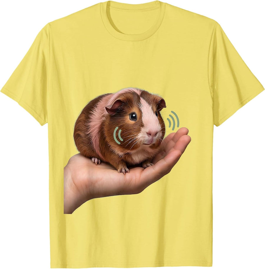 Men's Rounded Rosette Guinea Pig Cute Kawaii Pet Lover T-Shirt - Lemon Yellow
