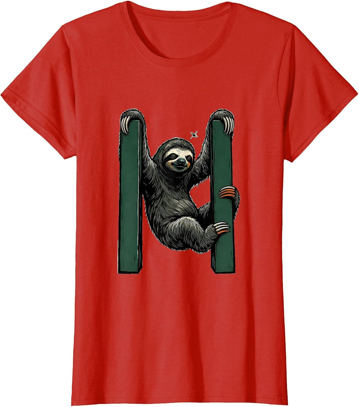 Sloth Linocut Humor Animal Lover Novelty T-Shirt - Red