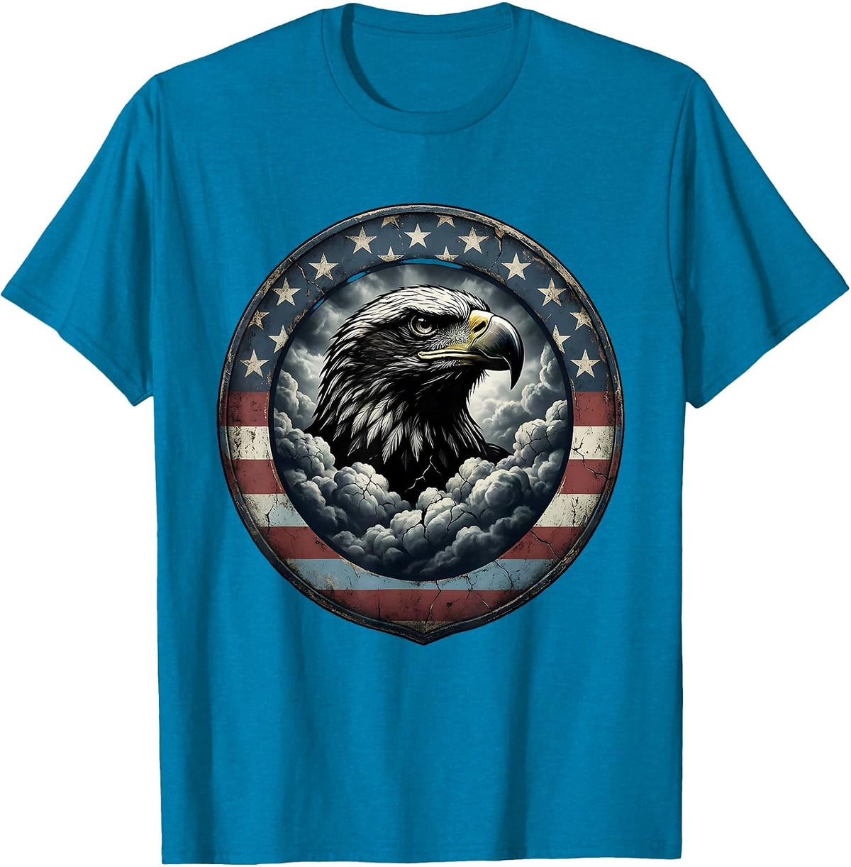 Eagle Rising From Storm Clouds Patriotic Design T-Shirt - Sapphire Blue