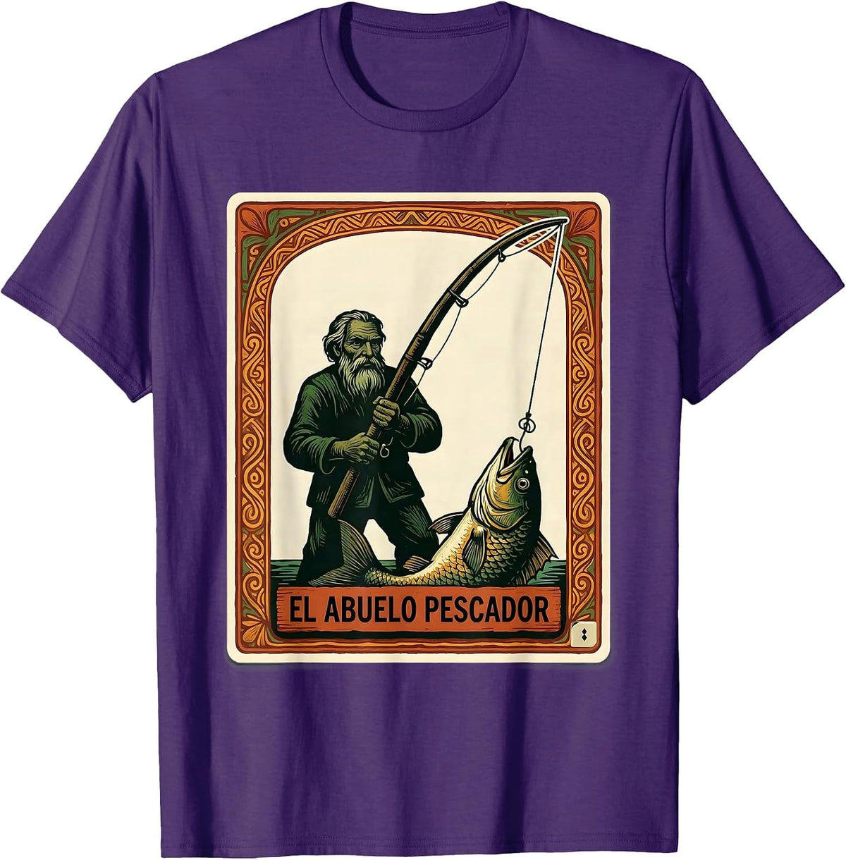 El Abuelo Pescador Folk Art Mexican Bingo Card Gift T-Shirt - Purple