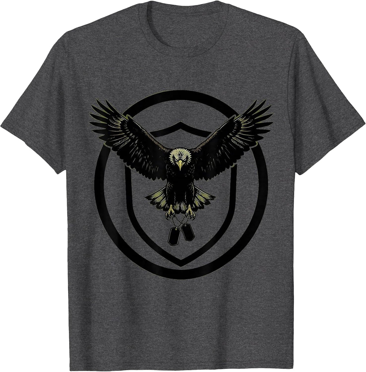 Men's Eagle and Dog Tags Patriotic Shield Graphic T-Shirt - Dark Heather Grey