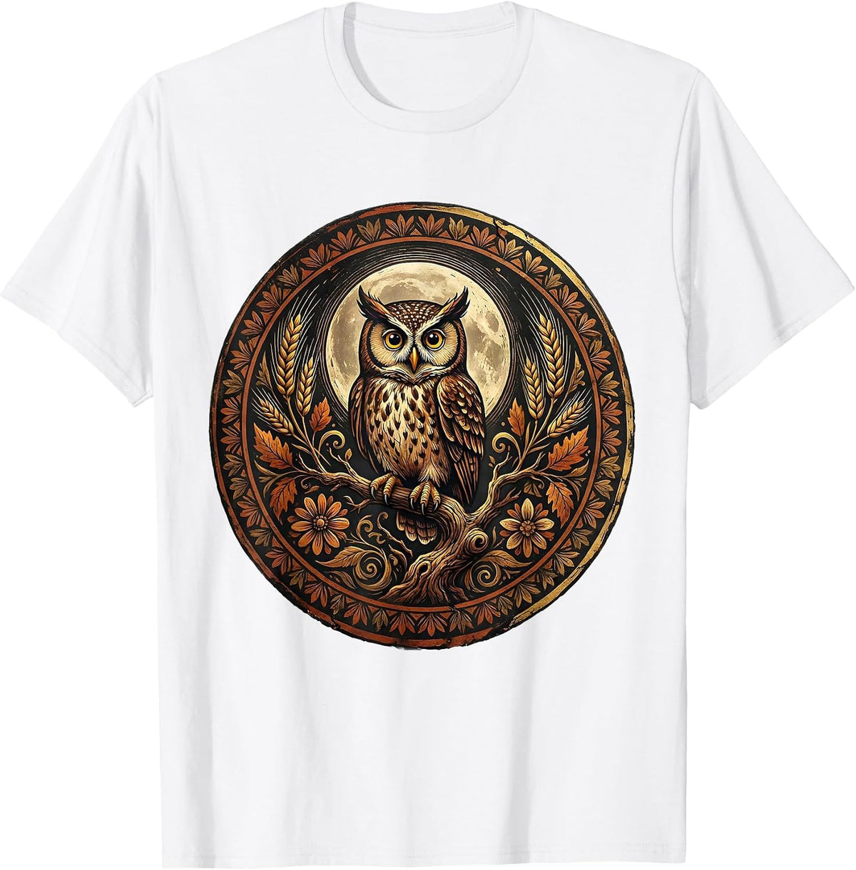 Men's Owl Harvest Moon Thanksgiving Graphic T-Shirt - White