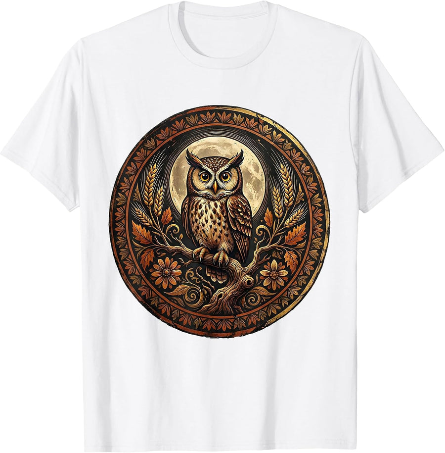 Men's Owl Harvest Moon Thanksgiving Graphic T-Shirt - White