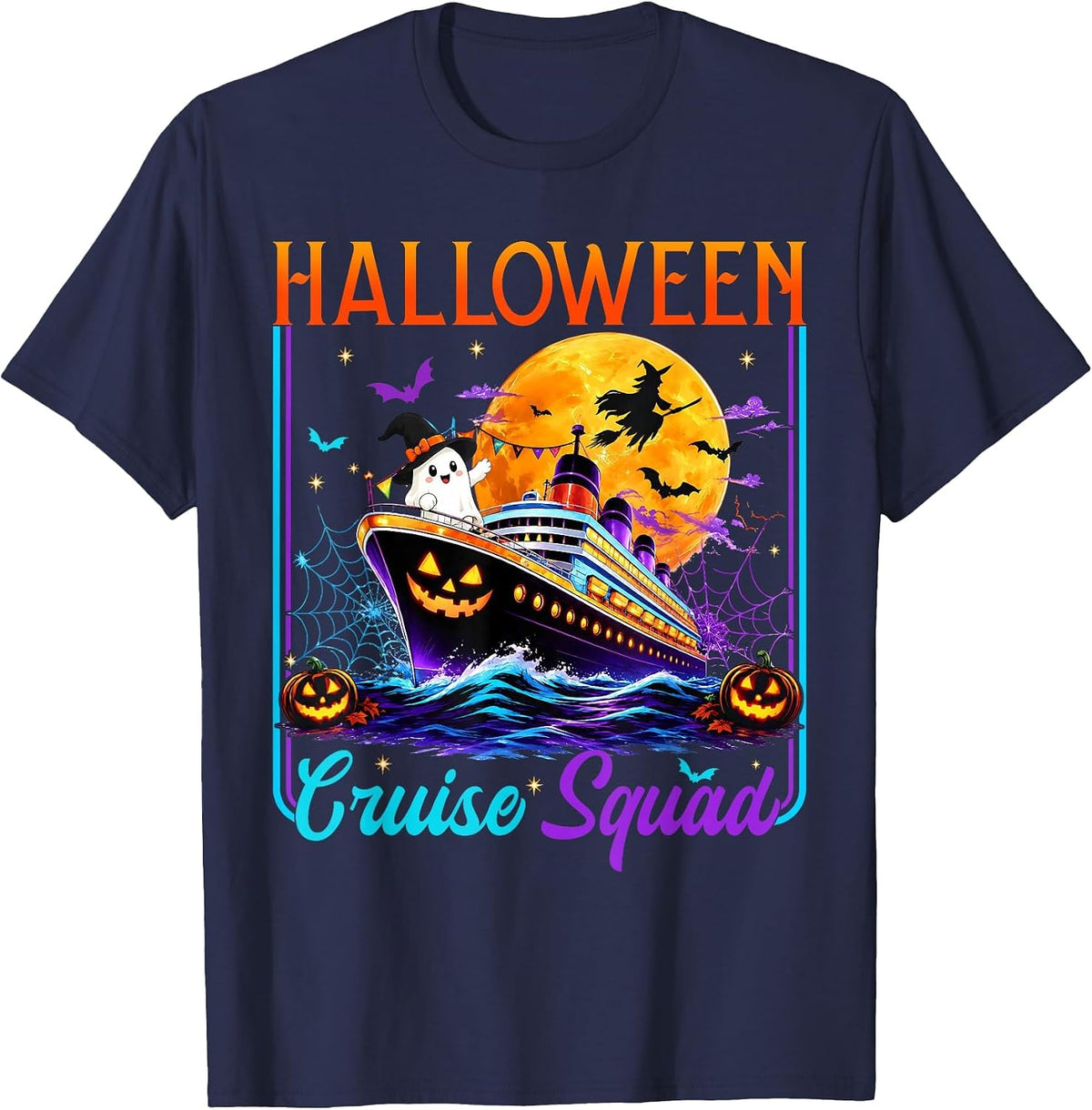Halloween Cruise Squad Boo Ghosts Witch Horror Cruise Ship T-Shirt - Navy Blue