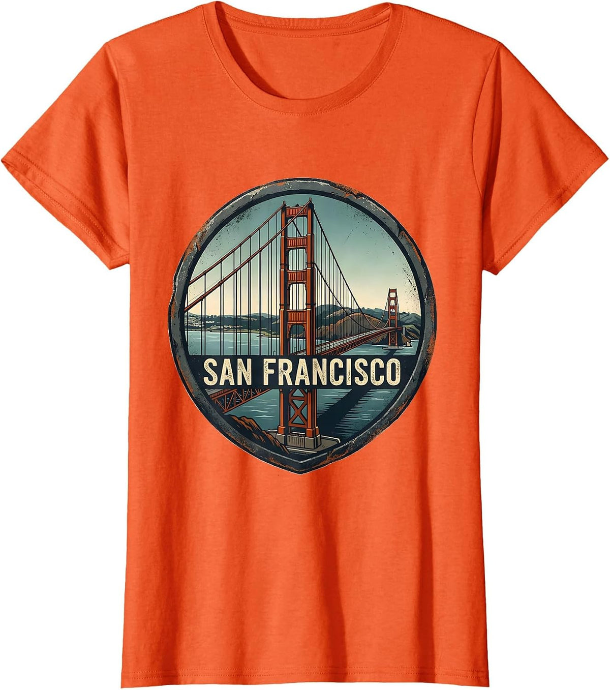 San Francisco Distressed Golden Gate Bridge Souvenir Gift T-Shirt - Orange