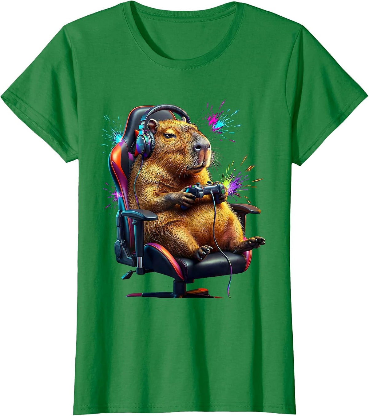 Women's Capybara Gamer Funny Animal Lover Meme Humor T-Shirt - Kelly Green