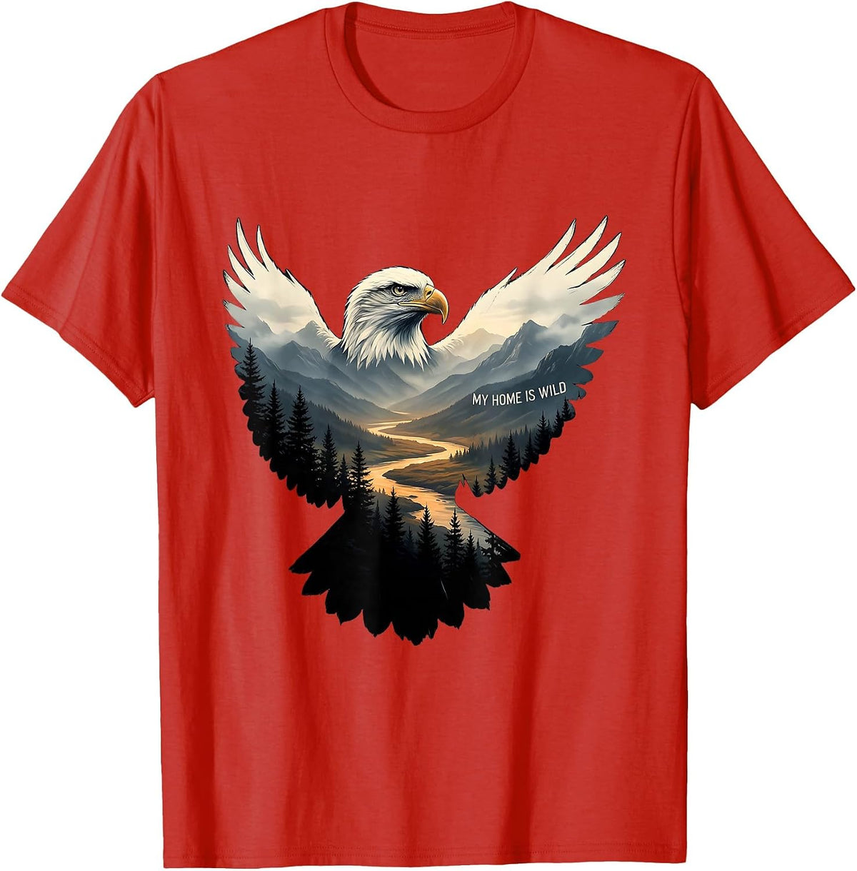 Men's My Home Is Wild Eagle Forest Wildlife Nature Lover Art T-Shirt - Red