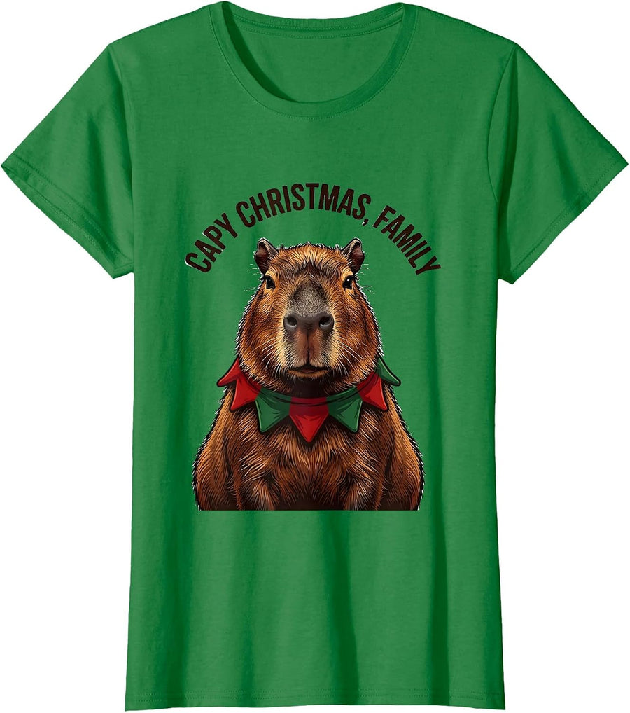 Women's Capy Christmas Family Funny Capybara Animal Lover Holiday T-Shirt - Kelly Green