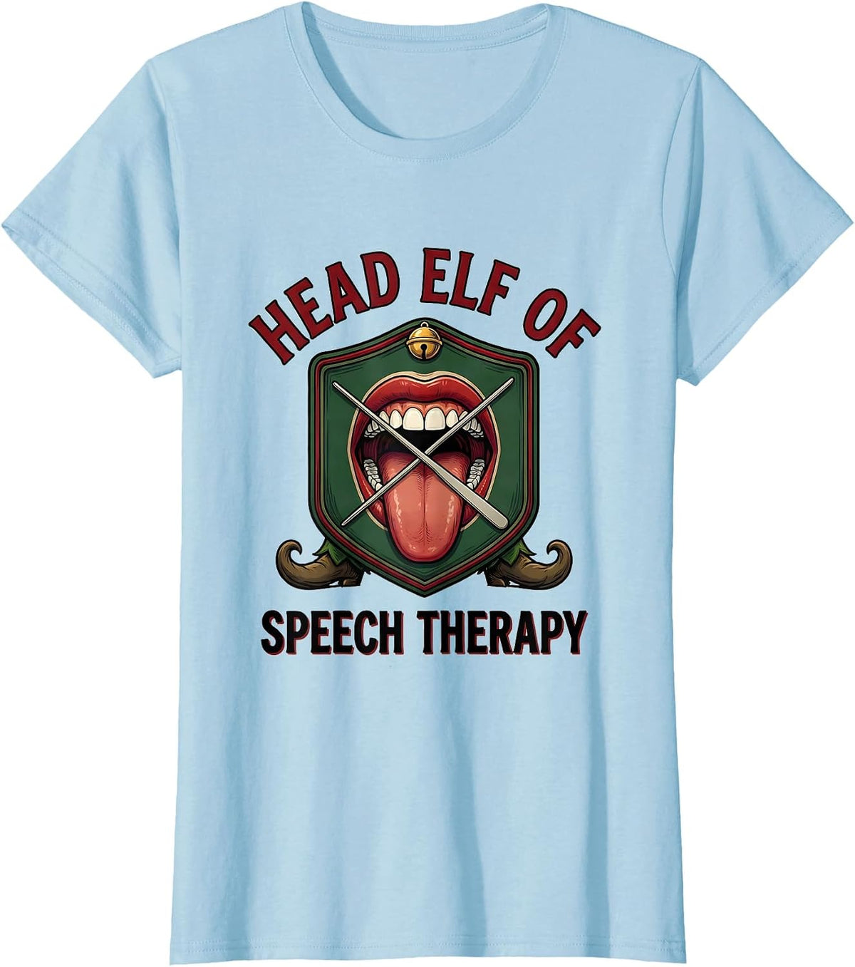 Head Elf of Speech Therapy Funny SLP Christmas Therapist T-Shirt - Baby Blue