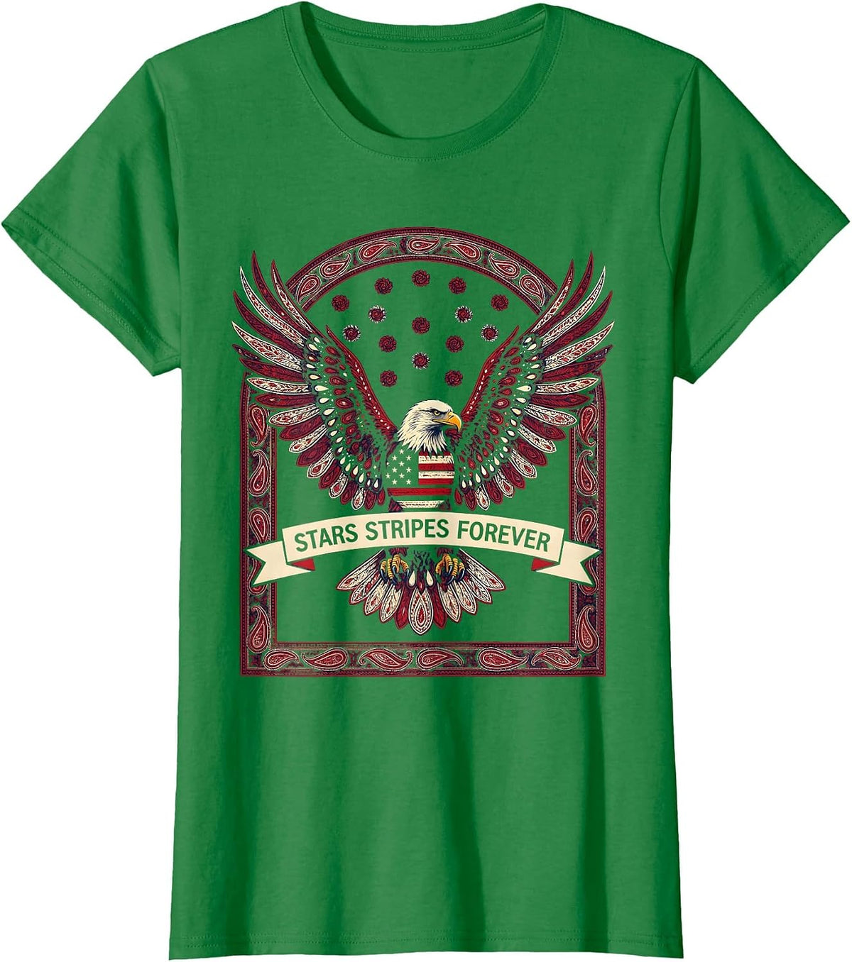 Stars Stripes Forever American Flag Eagle Design T-Shirt - Kelly Green