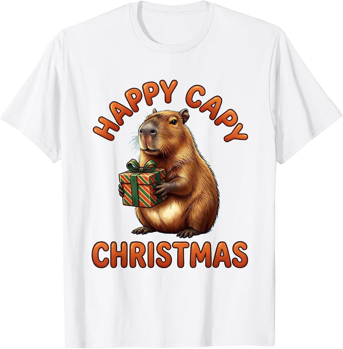 Happy Capy Christmas Cute Capybara Animal Lover Family Humor T-Shirt - White