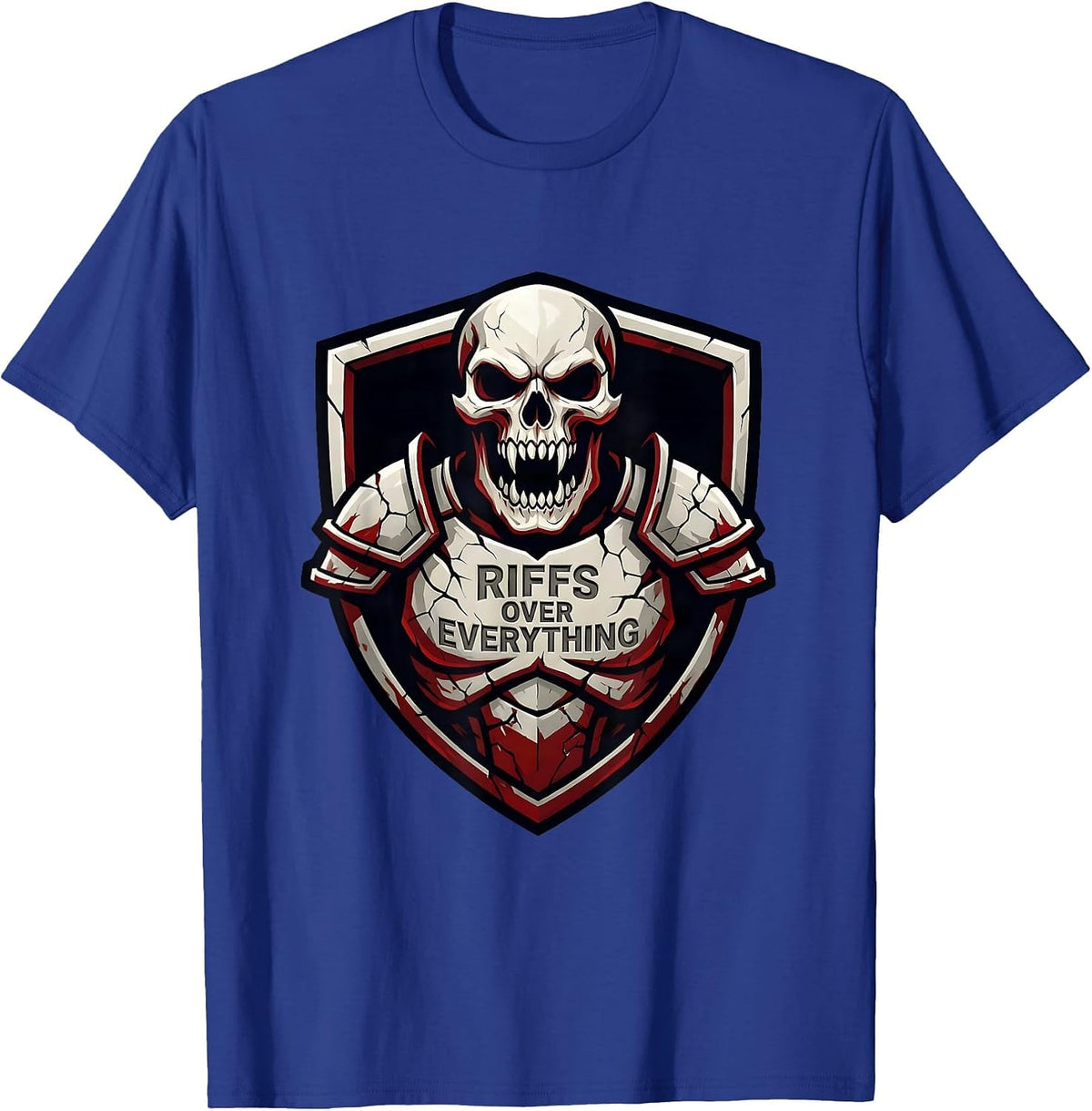 Riffs Over Everything Heavy Metal Graphic Design T-Shirt - Royal Blue