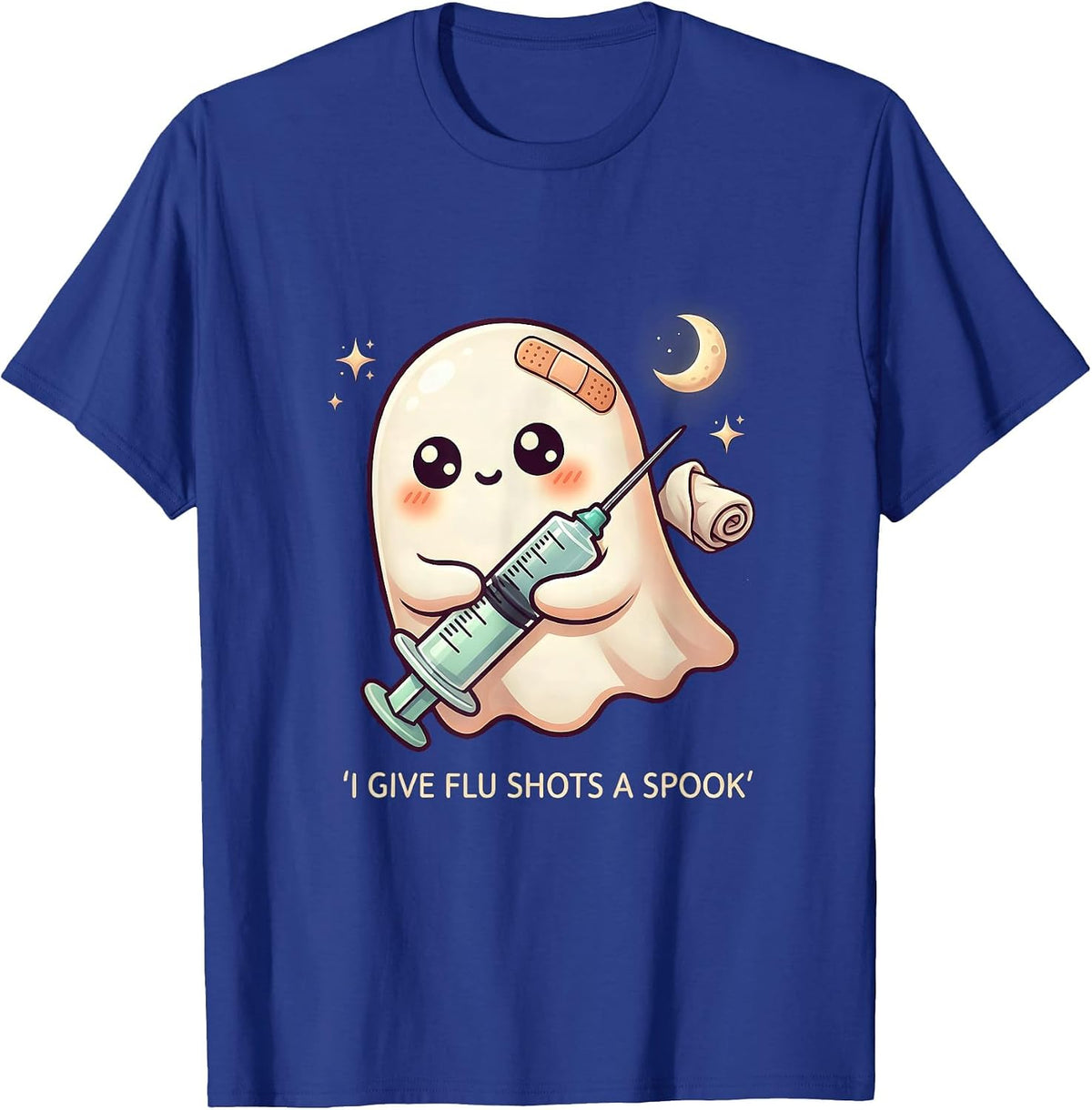 I Give Flu Shots A Spook Cute Kawaii Halloween Nurse Ghost T-Shirt - Royal Blue