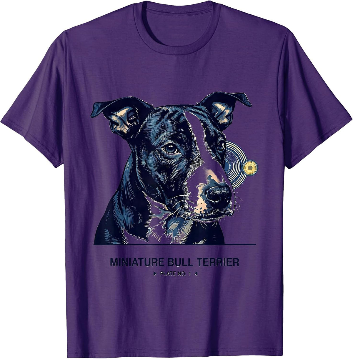 Men's Miniature Bull Terrier, Plate No. 1 Van Gogh Style Starry T-Shirt - Purple