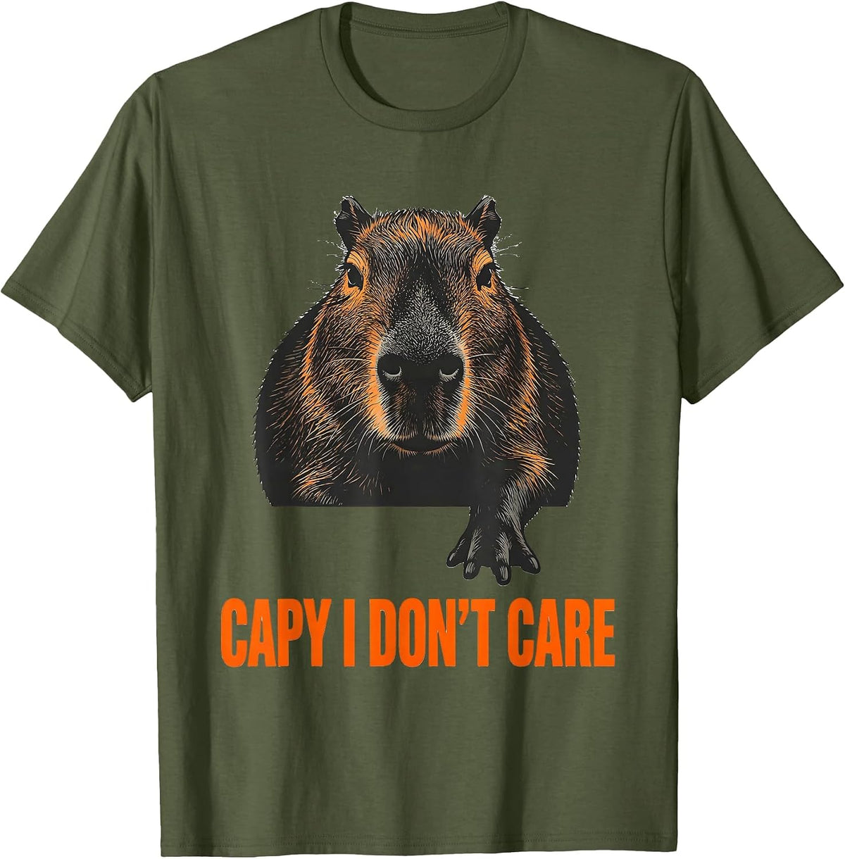 Capy I Don't Care Funny Capybara Meme Animal Humor T-Shirt - Olive Green
