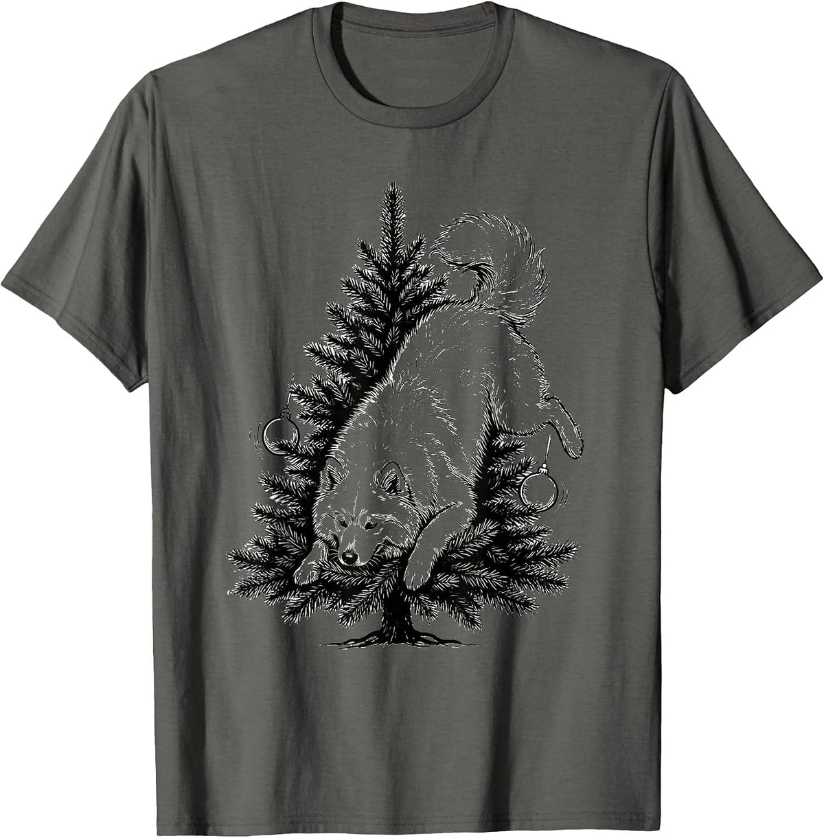 Men's Samoyed Christmas Tree Dog Lover Holiday Humor T-Shirt - Asphalt Grey