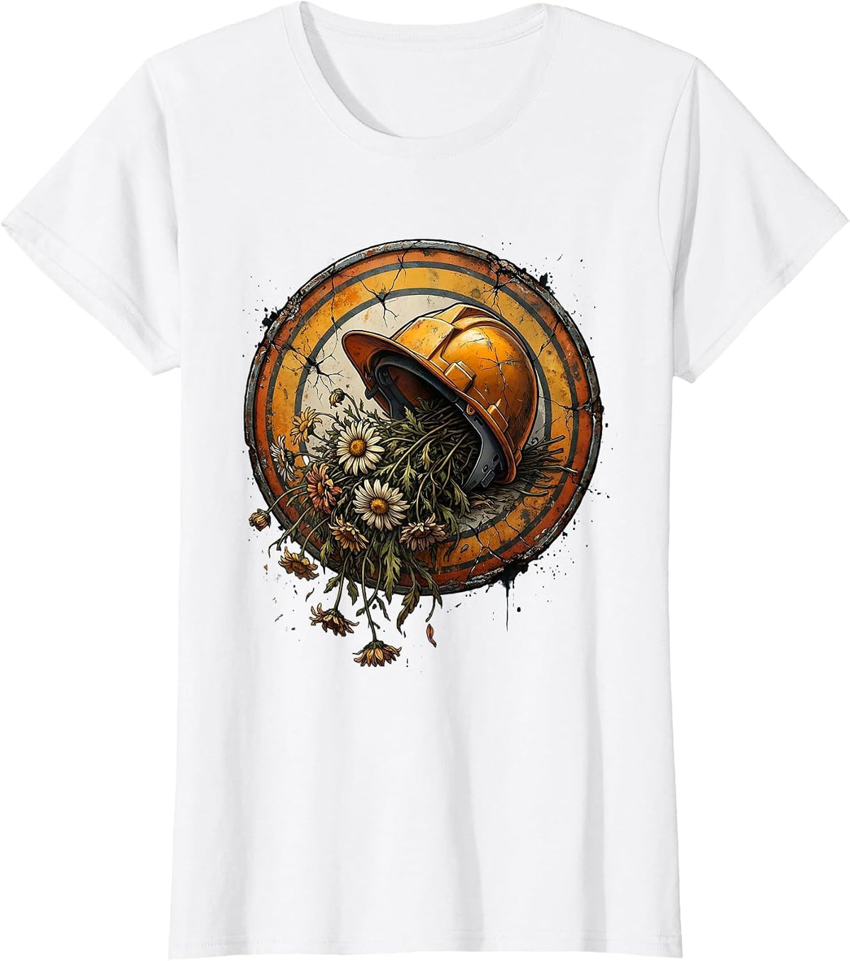 Labor Day Hard Hat Wilted Flowers Sarcastic Design T-Shirt - White