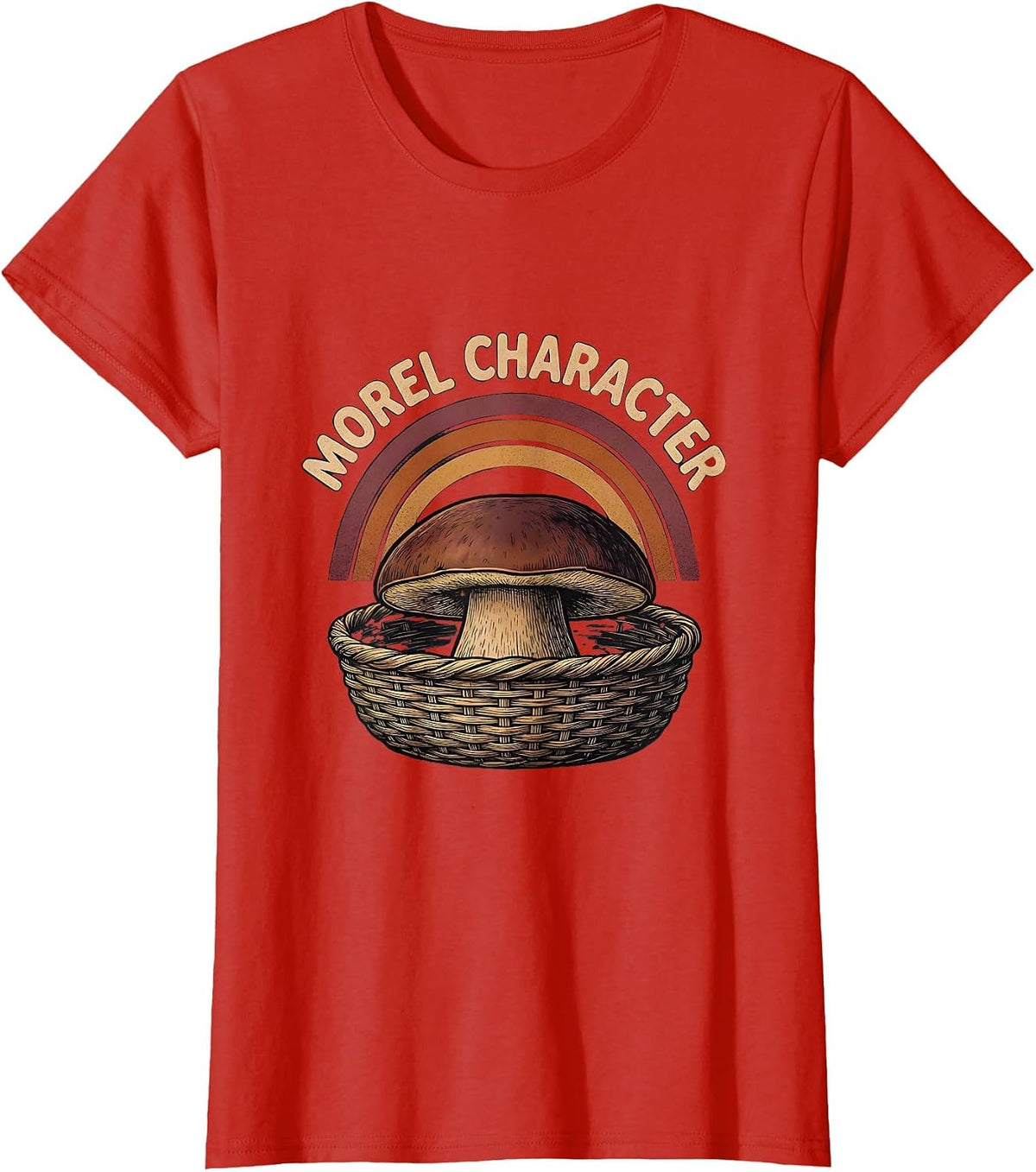 Morel Character Flat Silhouette Retro Mushroom Forager Gift T-Shirt - Red